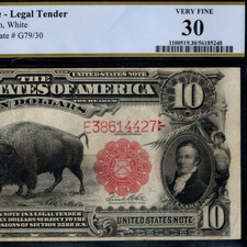 Ten Dollar Legal Tender PMG 30 FR 122 Bison Note 1901 $10
