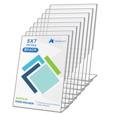 8 Pack Slant Back Acrylic Sign Holder 5x7 inches, Clear Plastic Picture Frame...
