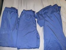 Hanes Blue Solid Medical Scrub Set Unisex Size L V-Neck Top Drawstring Pants