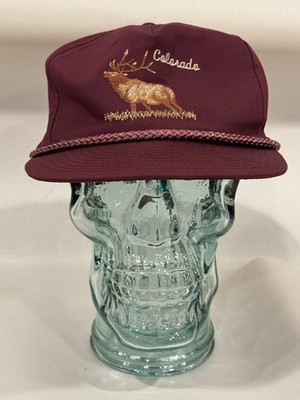 Vintage 70 s Mohr s Colorado Embroidered Deer Elk Buck Maroon Strapback Hat Cap