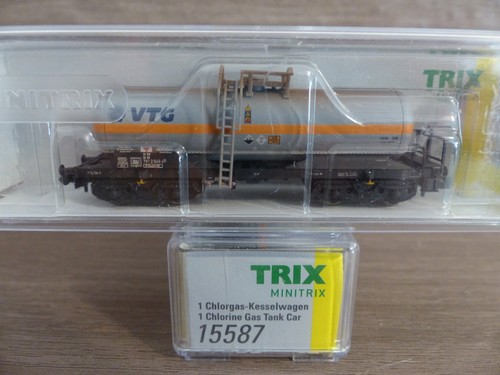 Minitrix N 15587 Chlorgas-Kesselwagen der Firma VTG eingestellt bei der DB  OVP | Condition: Neu