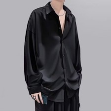 Summer Fashion Casual Men's Loose Ice Silk Business Long Sleeve Shirt Tops