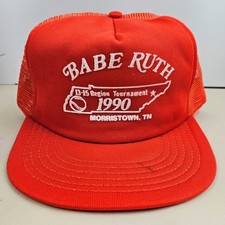 Vintage USA MADE 1990 Babe Ruth Baseball MLB Puffy Trucker Hat Snapback Dad Cap