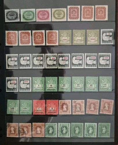 1946 Various Hungary Hyperinflation Era stamps on Stock Card, Mint and Used