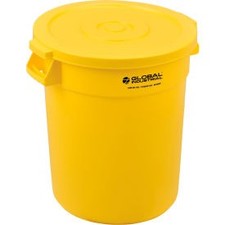Industrial Plastic Trash Can with Lid - 20 Gallon Yellow Industrial 240458YLCL