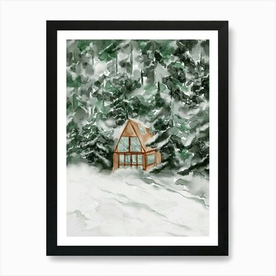 Winter Lodge Kunstdruck gerahmt Wandbild Poster Leinwanddruck Bild