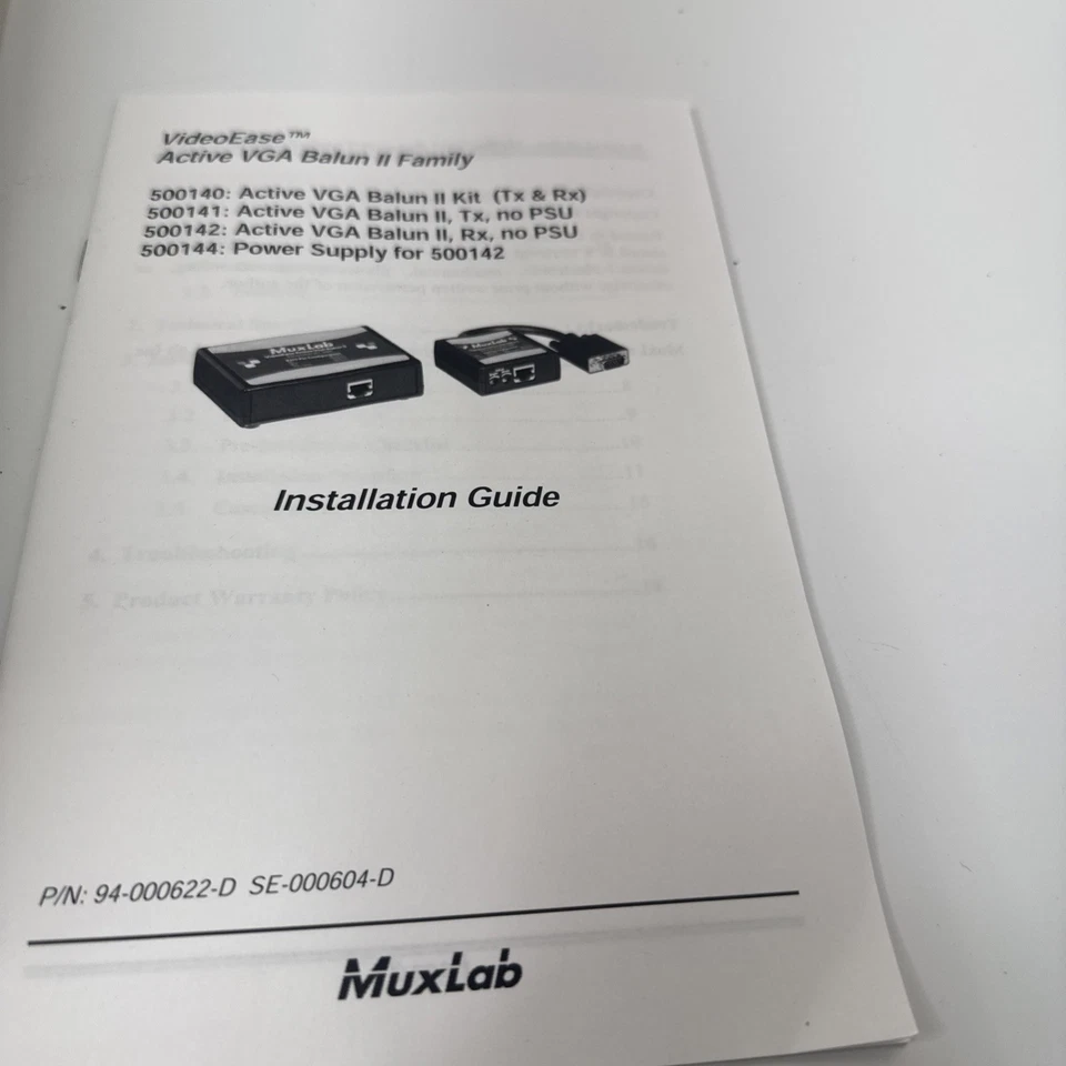 MuxLab Active VGA Balun II Transmitter/Receiver 500146 Power Adapters - Image 2 of 4