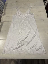 Slip Womens 38 White Satin Lace Trim V Neck Full Slip Lingerie A Line Silky