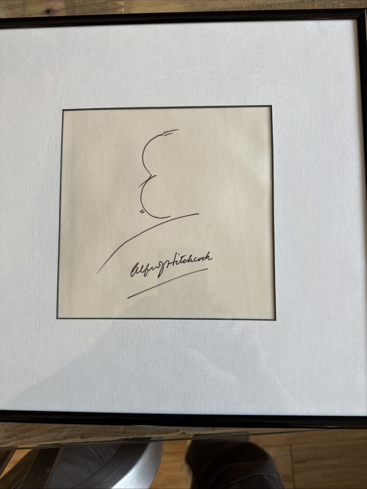 Alfred Hitchcock Signed Autographed  Self Portrait. Framed