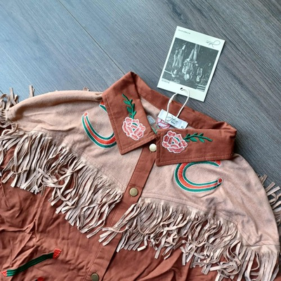 #ad John Moon Floral amp; Horseshoes Embroidered Fringe Brown Western Shirt Size XL $25.00