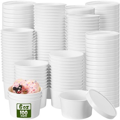 Fulmoon 100 Pack Paper Soup Containers with Lids Disposable 6 oz, White 