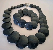 M & S Plastic Navy Disc Graduated Beaded Necklace And Bracelet Set