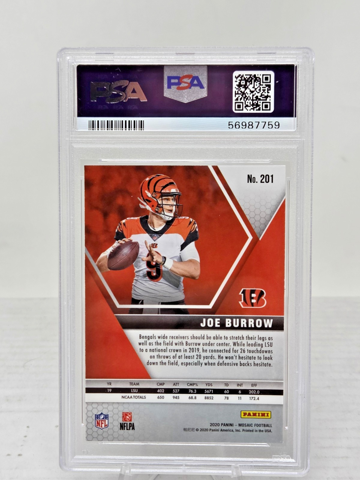 2020 Panini Mosaic JOE BURROW RC Rookie Football Card PSA 8 NM-MT view 2