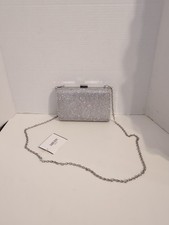 NEW David's Bridal Rhinestone/ Metal Silver Chain Evening Bag Clutch