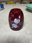 Vintage Fenton Cranberry Ruby Red Hand Painted & Signed Fairy Lamp TOP ONLY