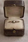Vintage Art Deco 14K White & Yellow Gold 3 Diamond Ring Size 7 Estate Jewelry