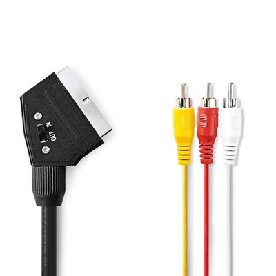 Nedis Scart Kabel mit 3x Cinch Stecker, vernickelt 1, schwarz/weiß 