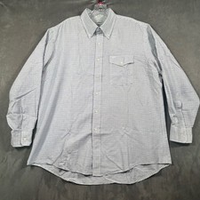 LL Bean Vintage Mens 17.5-34 Blue White Grid Check Button Down Shirt Made in USA