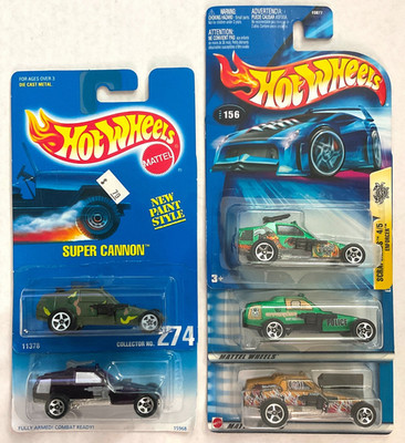 Hot Wheels ENFORCER/SUPER CANNON Lot of 5 Different! Blue Card, 4 more!
