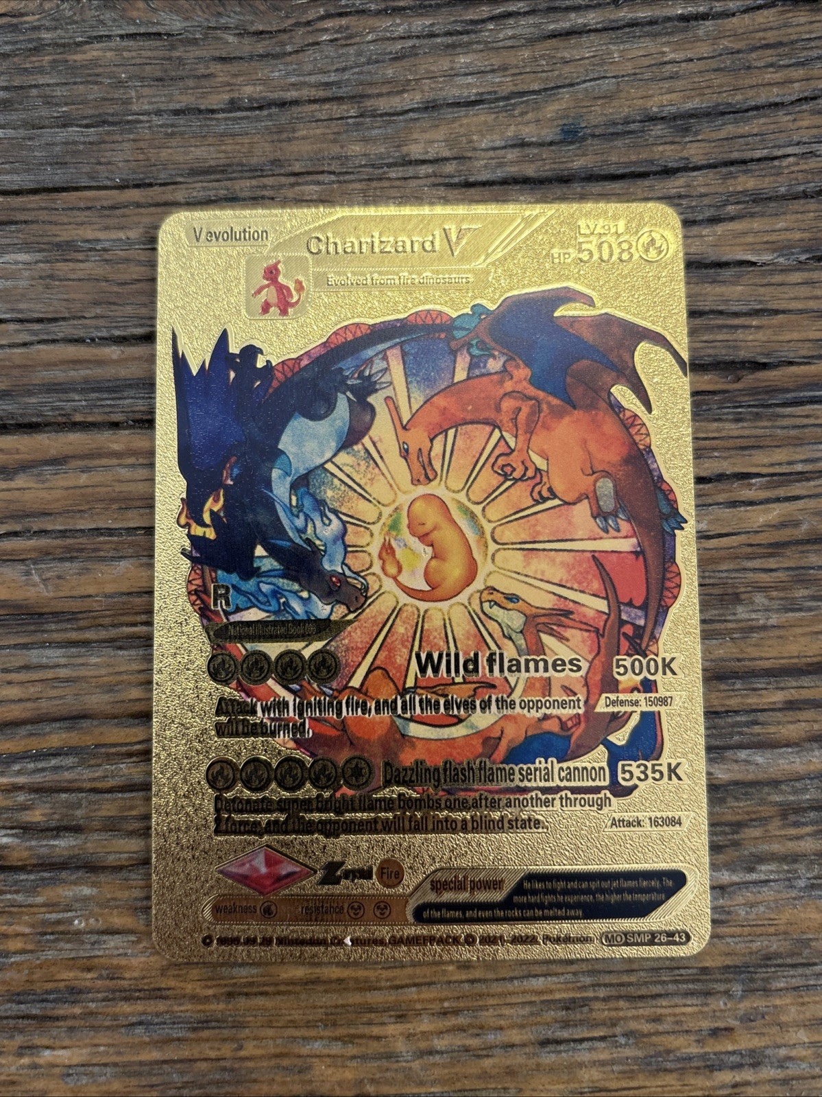 V Evolution Golden Foil Charizard HP508, Wild Flames 500K. (1602)