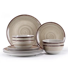 Melamine Dinnerware Sets, Dinnerware Sets for 4, 12Pcs Plates And Bowls Sets,...