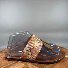 Tory Burch Patos Disk Woven Leather Thong Sandals Gold Logo Women Size 7M