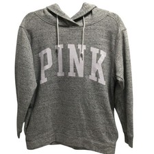 PINK Victoria's Secret Gray Fleece Logo Hoodie Sweatshirt Women's. Graphic print
