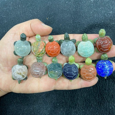 #ad 5pc Natural mix Quartz hand Carved Mini Sea turtle crystal Reiki healing gift $10.39