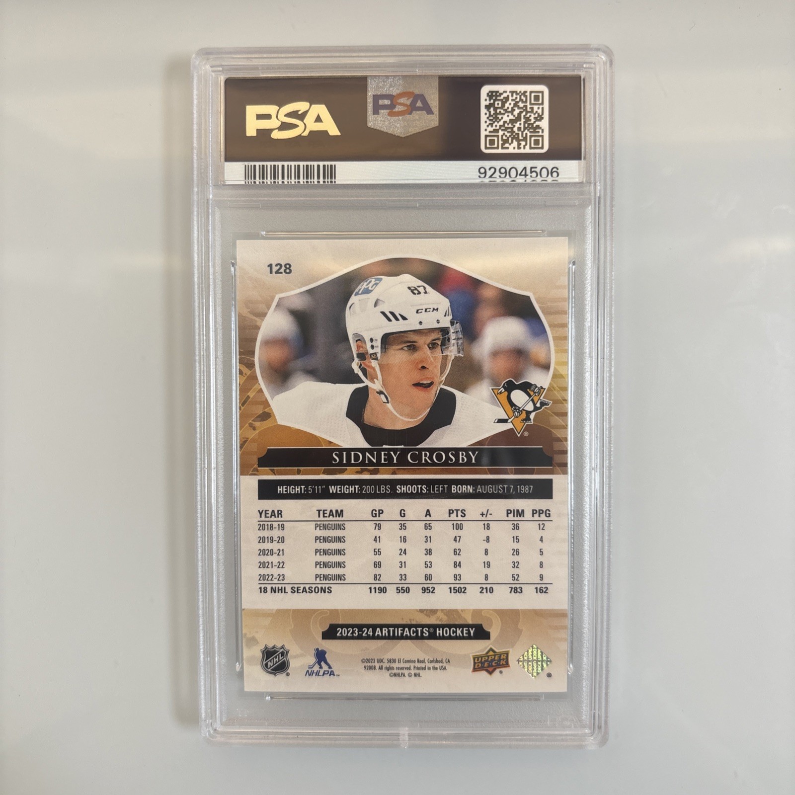 Sidney Crosby 2023 Artifacts /599 PSA 10 POP 1 view 2