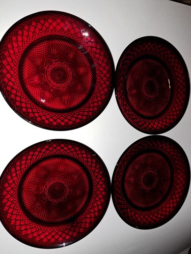 Vintage Cryst. Ruby Red Star Plates & Bowls SM Nic On 1 Plate Shown In Pic. - Picture 3 of 6