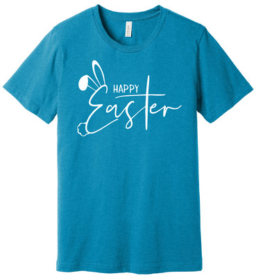 T-Shirt Unisex Happy Easter Silhouette Heather Aqua Large