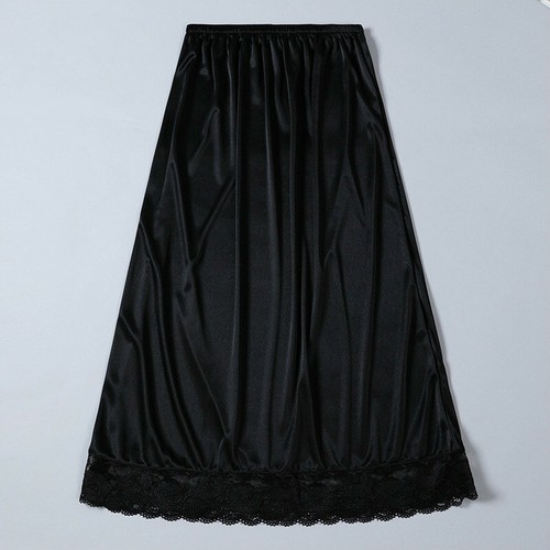 Damen Satin Spitze Petticoat Unterrock dünn halbe Slips Rock Kunstseide Midi glänzend - Bild 4 von 11