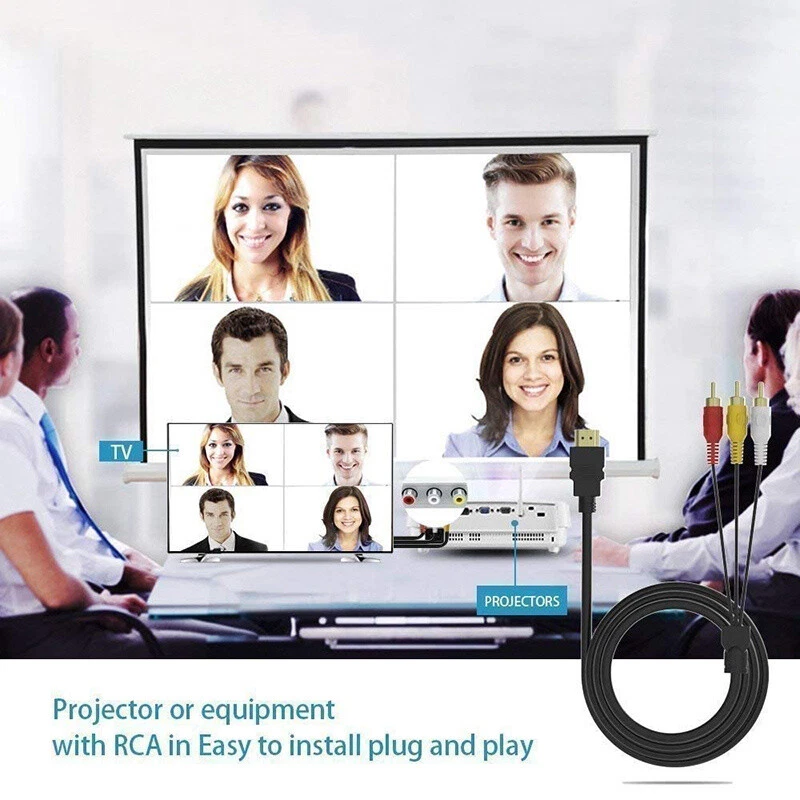 1080P HDMI Male to 3 RCA S-video AV Audio Cable Cord Adapter for TV HDTV DVD US - Image 2 of 4