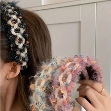 Women Plush Knitted Fabric Headband Fluffy Weave Thick Hair Hoop Headwear Gift  