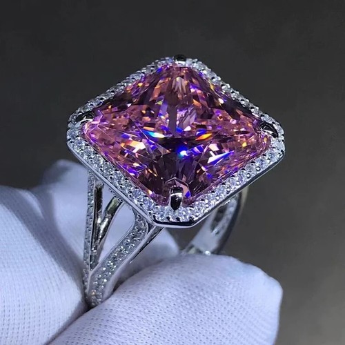 5.60 Ct Princess Real Sapphire & Diamond Engagement Ring 14K Solid White Gold - Picture 5 of 10