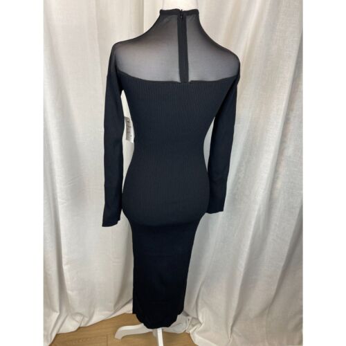 NWOT Bardot Revolve Black Mesh Sheer Cutout Ribbed Bodycon Midi Dress – Size S - Picture 3 of 8