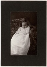 CIRCA 1900s CABINET CARD CUTE BABY IN LONG WHITE DRESS DETAILED