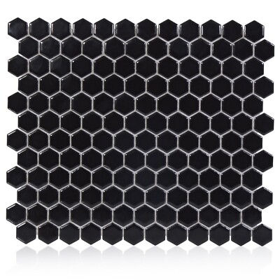 Industry Tile Hexagon Black 1-Inch Satin Mosaic Tile - 20 pcs per case