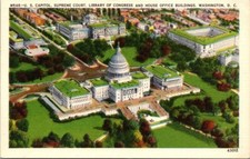 1949 Library of Congress & Capitol Building Vintage Linen Postcard B21