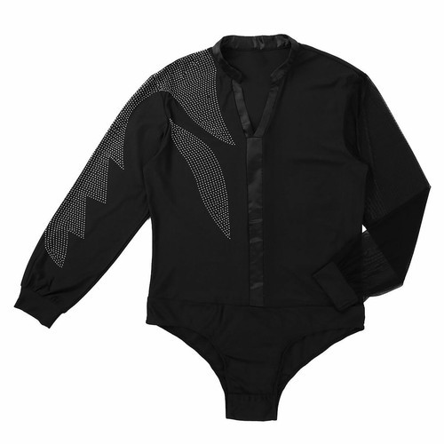 Hombres Lentejuelas Camisas de Baile Salón Tango Latino Rumba Bodycon Leotardo Ropa de Baile - Imagen 21 de 28