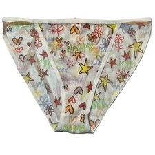 NWT AERIE High Cut Bikini Pantie Sz XS-S-M-L-XL White Multicolor Hearts Mesh