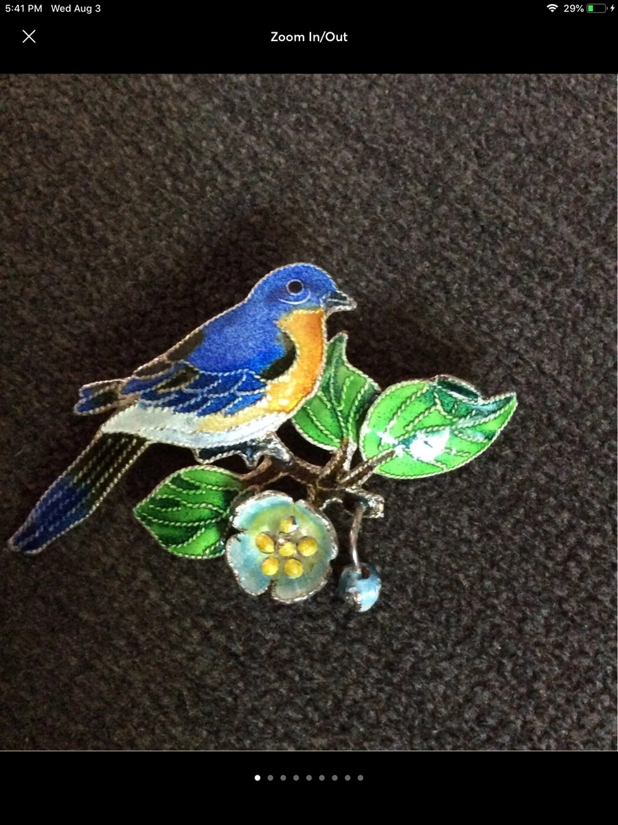 Antique sterling enamel bluebird brooch