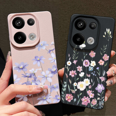 For Xiaomi Poco X6 13T Redmi Note 14 13 Pro Leather Flower Silicone Case Cover
