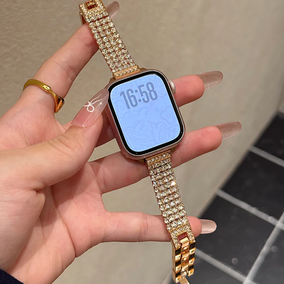 Para Apple Watch Ultra 2 Banda Serie 10 9 8 7 Mujer Joyería Brillante Banda Diamante Foto 2 de 4