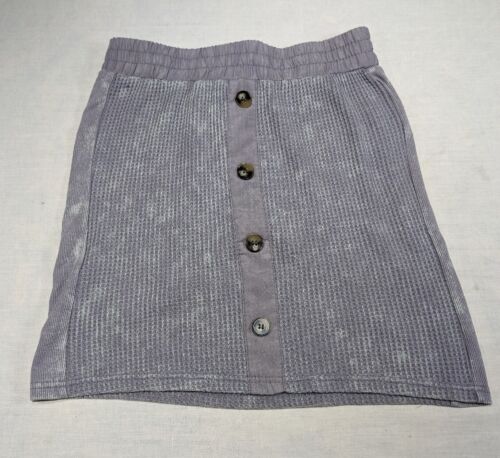 VINTAGE HAVANA Women Gray Elastic Waist Button Accent Knee Length Skirt sz M NWT
