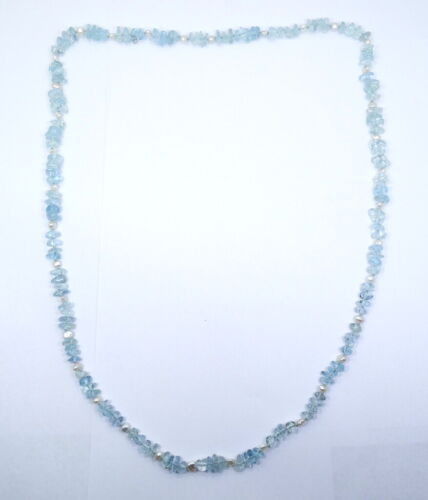 Collana filo 32" PERLA bianca acquamarina blu naturale originale vintage - Foto 5 di 5
