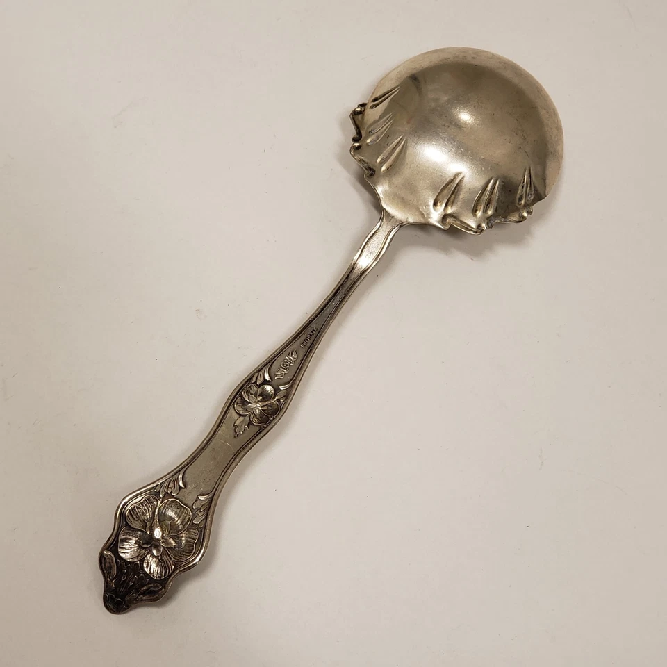 Antique Manchester Mfg Co Sterling Silver LANDERS NO. 2 Large Floral Berry Spoon - Image 2 of 4