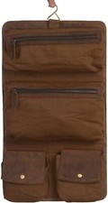Premium Buffalo Leather Hanging Toiletry Bag Travel Dopp Kit Distressed Tan