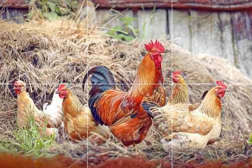 Mosaic Ceramic Panel of Rooster and Chichen Backsplash Tile Mural Wall Art - Picture 6 of 6