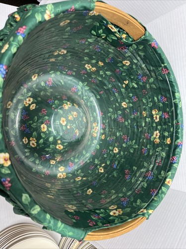 Longeberger De Colección 1992 Cesta Grande 11" de Alto, 16.5" de Diámetro con Forro Floral Verde - Imagen 6 de 13